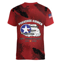 85 Years of Tuskegee Airmen Women V-Neck T-Shirt 332nd Fighter Group Red Tails - Wonder Print Shop