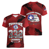 85 Years of Tuskegee Airmen Women V-Neck T-Shirt 332nd Fighter Group Red Tails - Wonder Print Shop