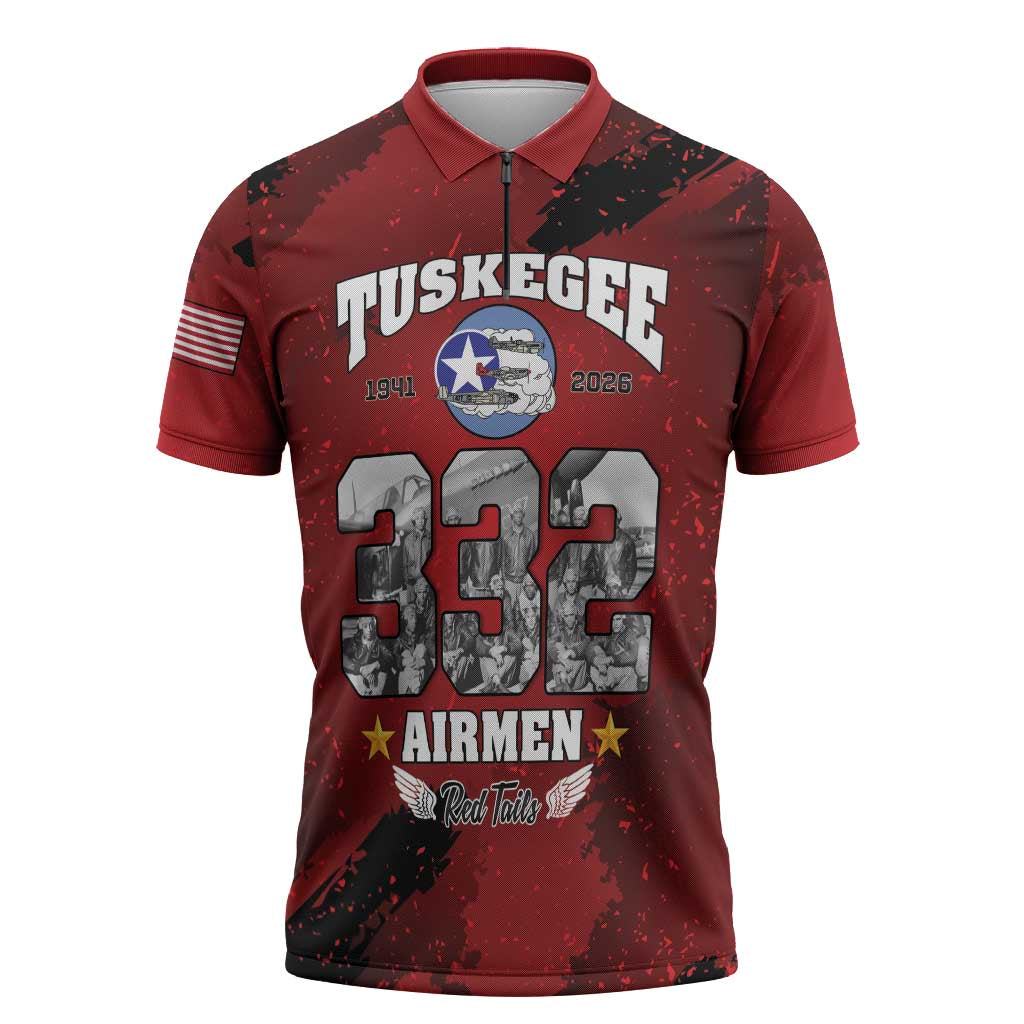 85 Years of Tuskegee Airmen Zipper Polo Shirt 332nd Fighter Group Red Tails - Wonder Print Shop