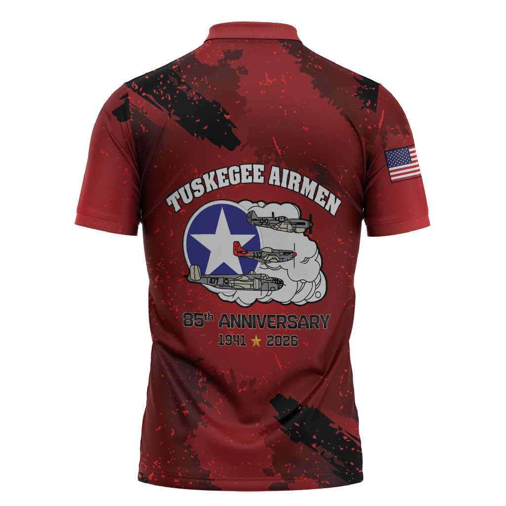 85 Years of Tuskegee Airmen Zipper Polo Shirt 332nd Fighter Group Red Tails - Wonder Print Shop