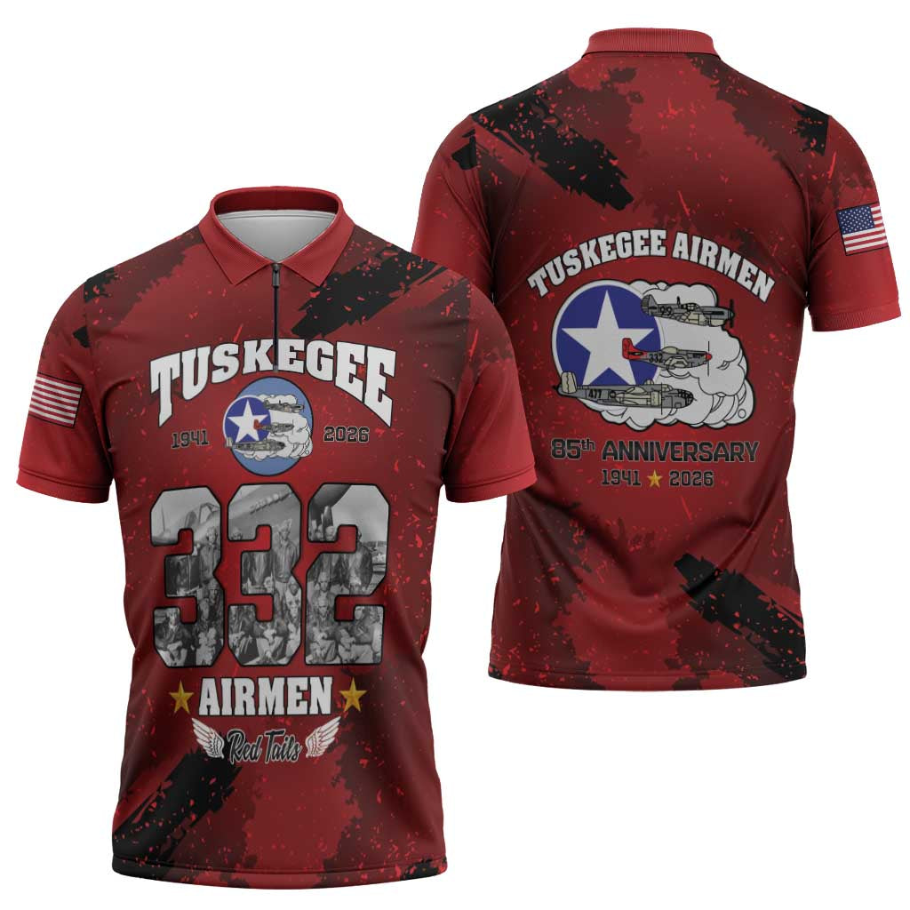 85 Years of Tuskegee Airmen Zipper Polo Shirt 332nd Fighter Group Red Tails - Wonder Print Shop