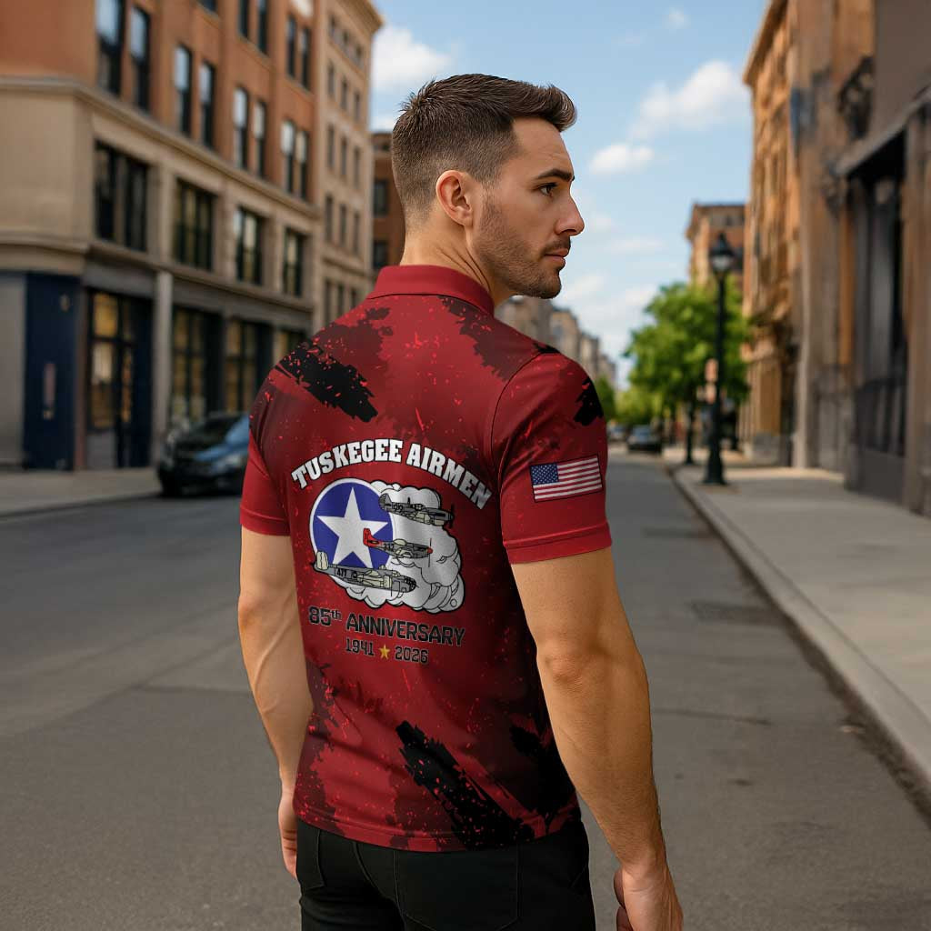 85 Years of Tuskegee Airmen Zipper Polo Shirt 332nd Fighter Group Red Tails - Wonder Print Shop