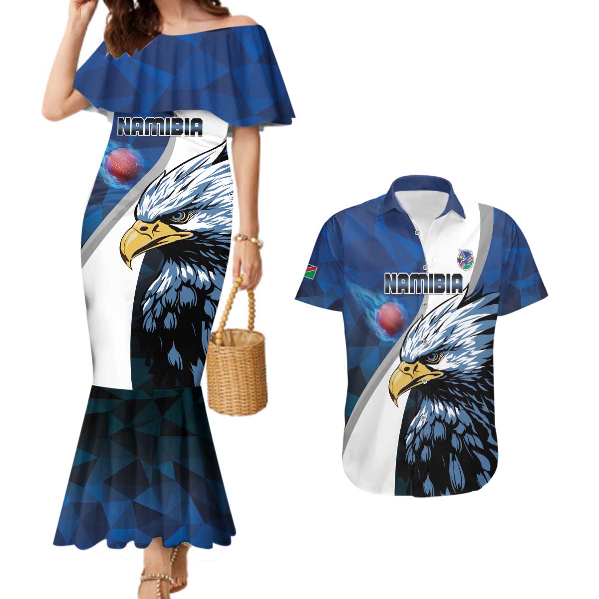 Custom Namibia Cricket Couples Matching Mermaid Dress and Hawaiian Shirt Go Champions