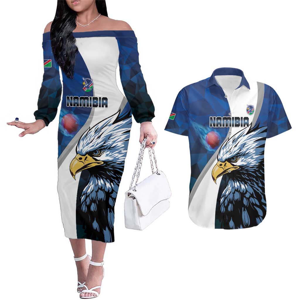 Custom Namibia Cricket Couples Matching Off The Shoulder Long Sleeve Dress and Hawaiian Shirt Go Champions