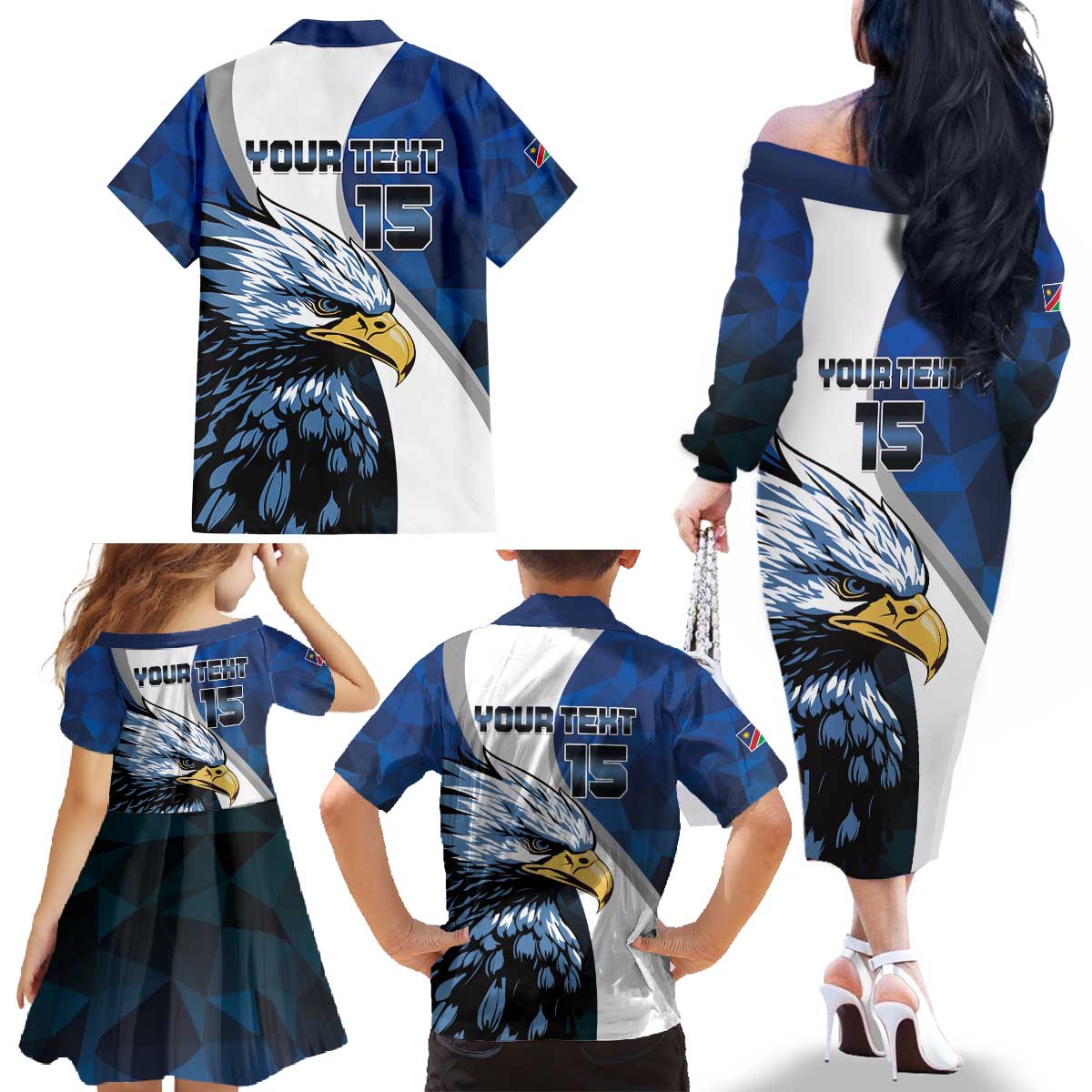 Custom Namibia Cricket Family Matching Off The Shoulder Long Sleeve Dress and Hawaiian Shirt Go Champions