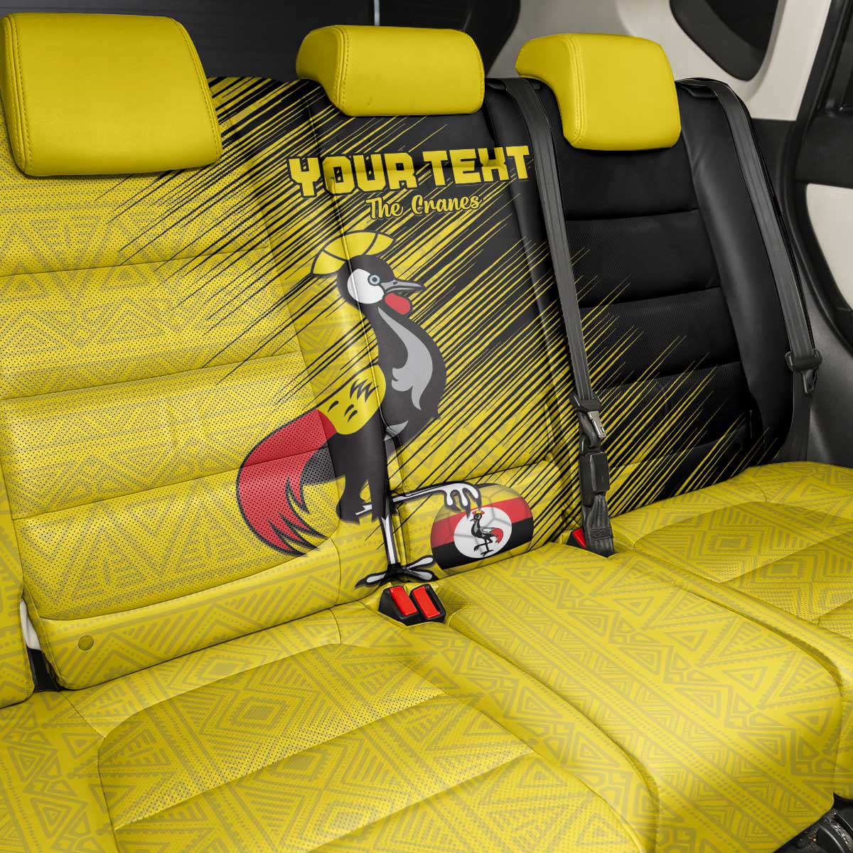 Custom Uganda Football Back Car Seat Cover Black Crowned Crane Mix Grunge Style - Yellow Color