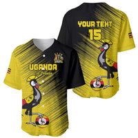 Custom Uganda Football Baseball Jersey Black Crowned Crane Mix Grunge Style - Yellow Color