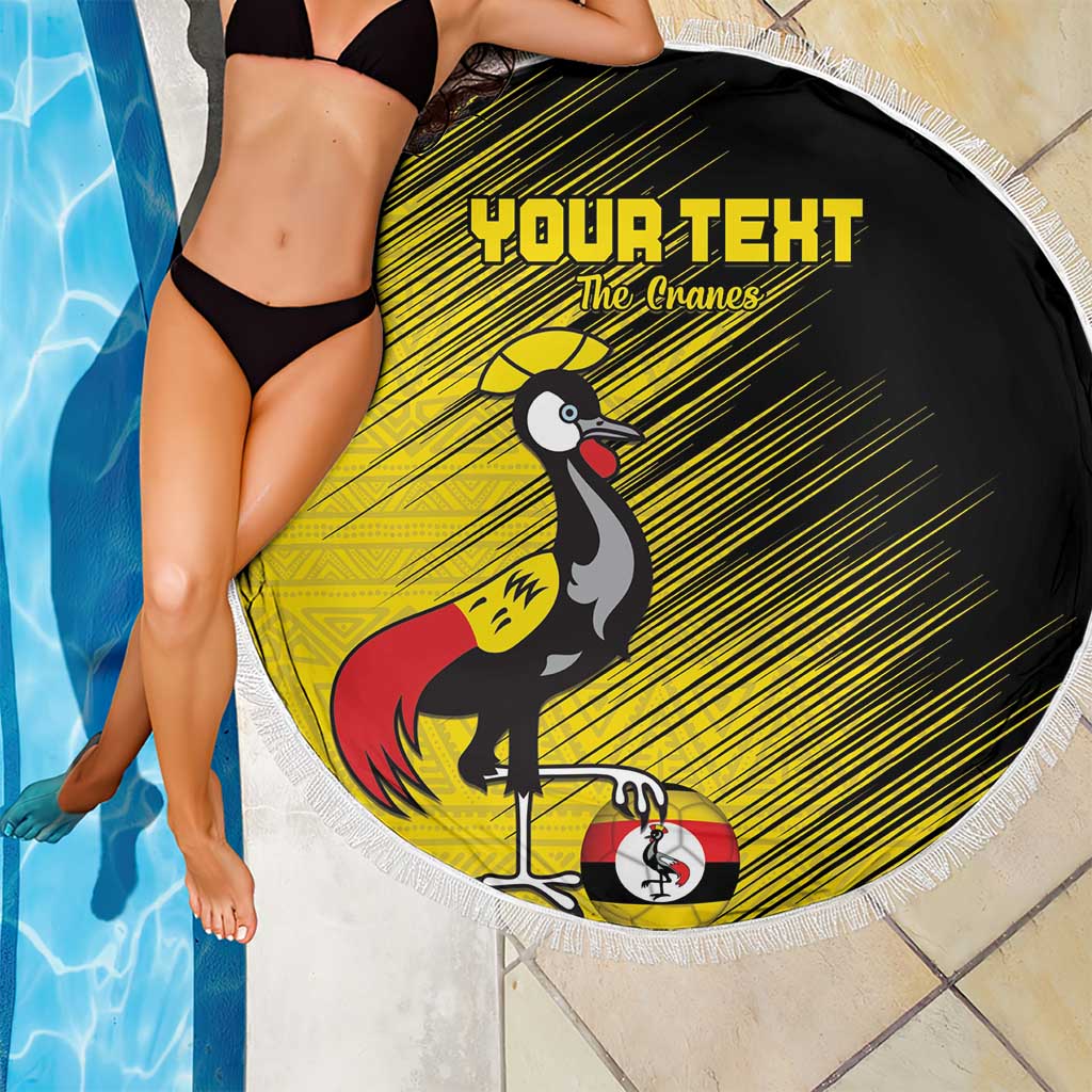 Custom Uganda Football Beach Blanket Black Crowned Crane Mix Grunge Style - Yellow Color