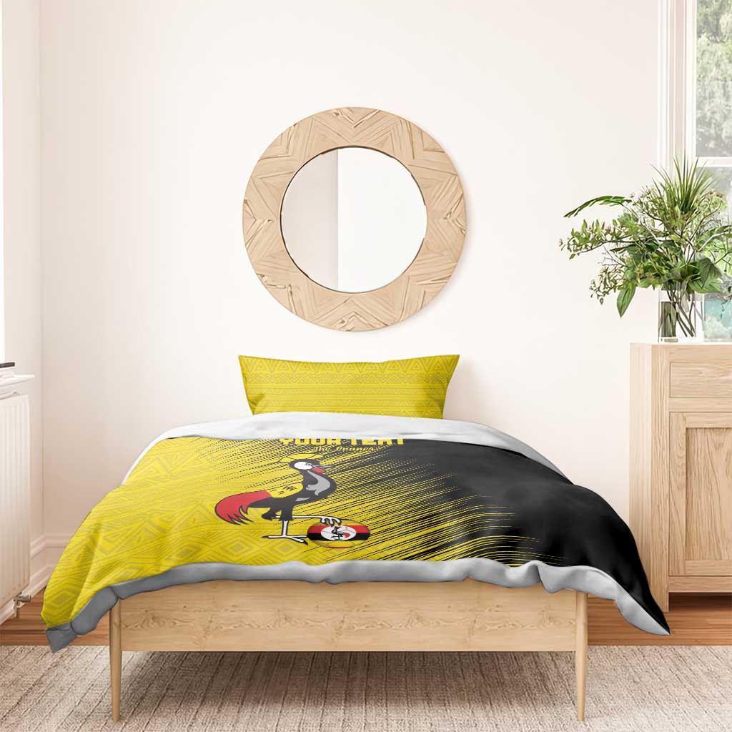 Custom Uganda Football Bedding Set Black Crowned Crane Mix Grunge Style - Yellow Color