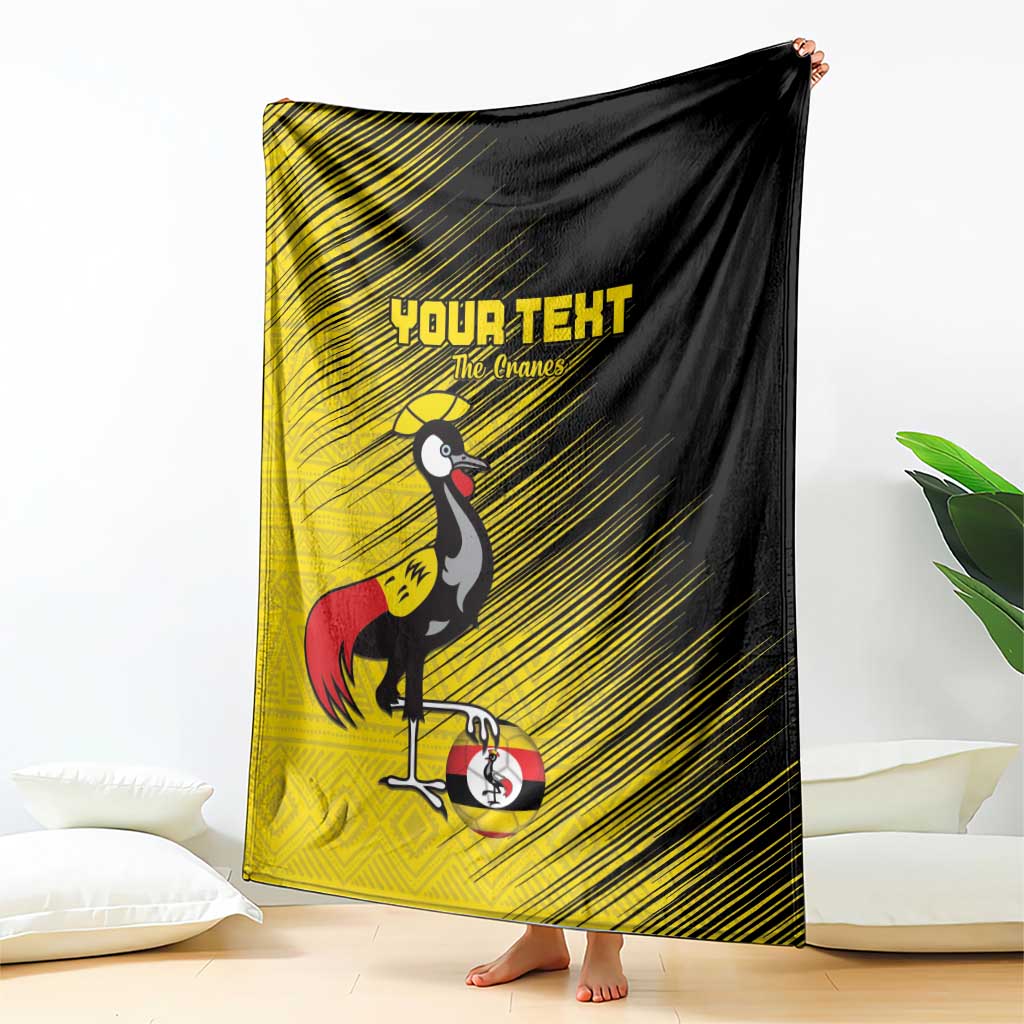 Custom Uganda Football Blanket Black Crowned Crane Mix Grunge Style - Yellow Color