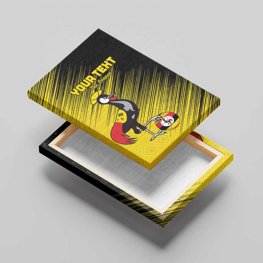 Custom Uganda Football Canvas Wall Art Black Crowned Crane Mix Grunge Style - Yellow Color