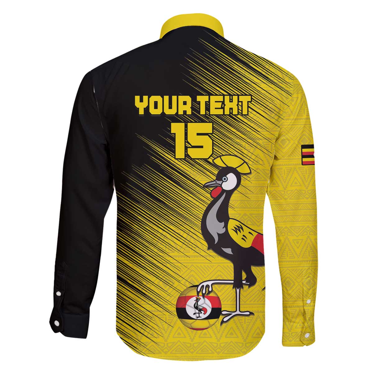 Custom Uganda Football Family Matching Off The Shoulder Long Sleeve Dress and Hawaiian Shirt Black Crowned Crane Mix Grunge Style - Yellow Color