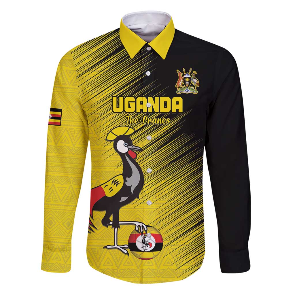 Custom Uganda Football Family Matching Puletasi and Hawaiian Shirt Black Crowned Crane Mix Grunge Style - Yellow Color