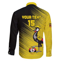 Custom Uganda Football Family Matching Puletasi and Hawaiian Shirt Black Crowned Crane Mix Grunge Style - Yellow Color