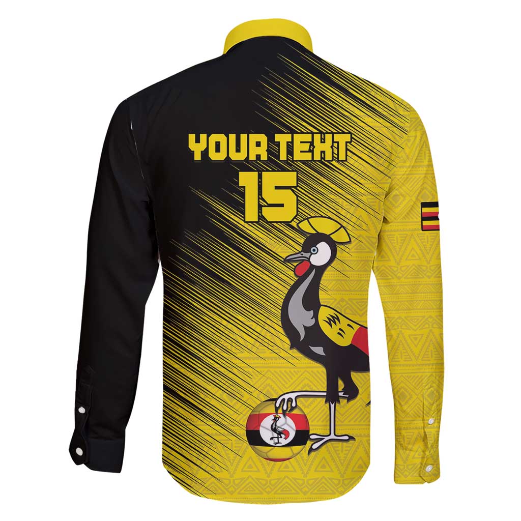 Custom Uganda Football Family Matching Short Sleeve Bodycon Dress and Hawaiian Shirt Black Crowned Crane Mix Grunge Style - Yellow Color