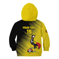 Custom Uganda Football Kid Hoodie Black Crowned Crane Mix Grunge Style - Yellow Color