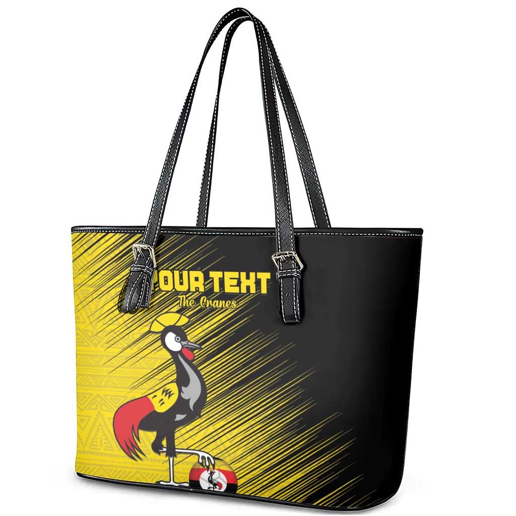 Custom Uganda Football Leather Tote Bag Black Crowned Crane Mix Grunge Style - Yellow Color