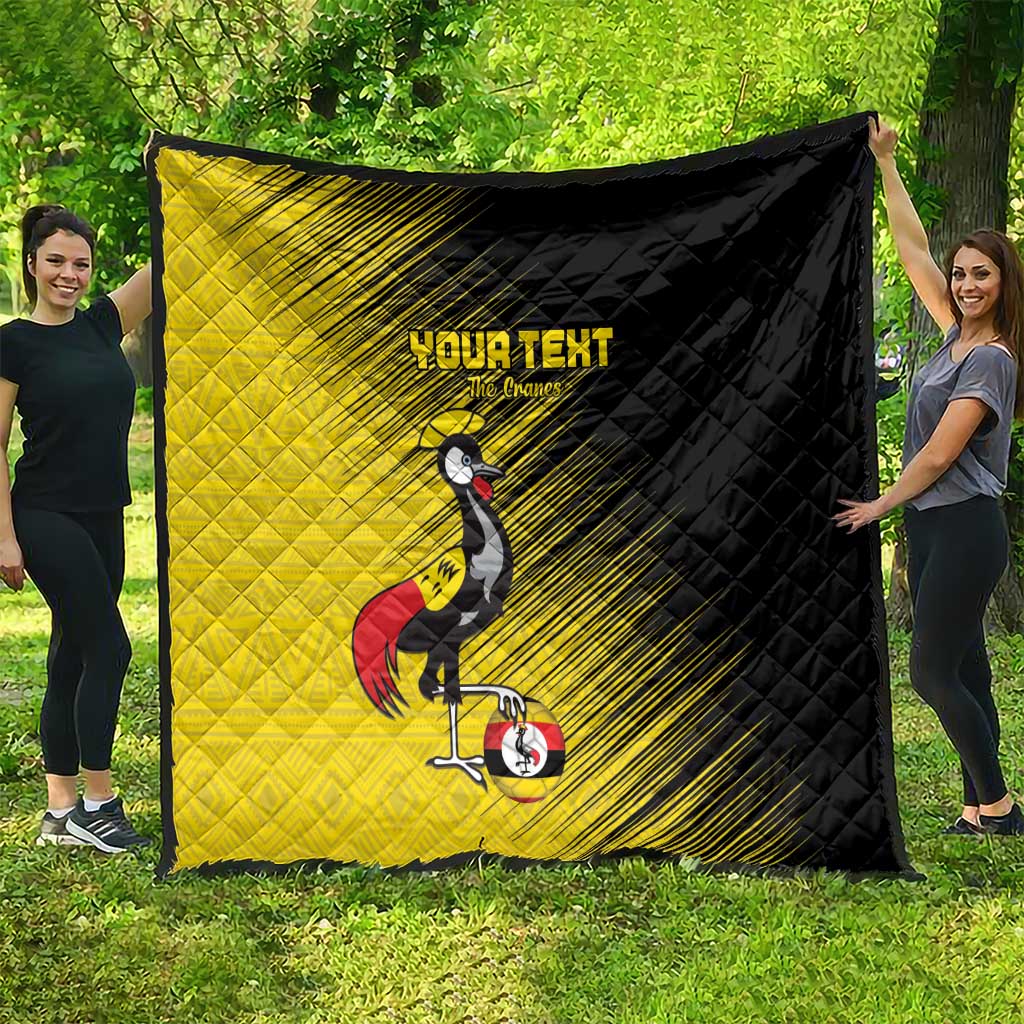 Custom Uganda Football Quilt Black Crowned Crane Mix Grunge Style - Yellow Color