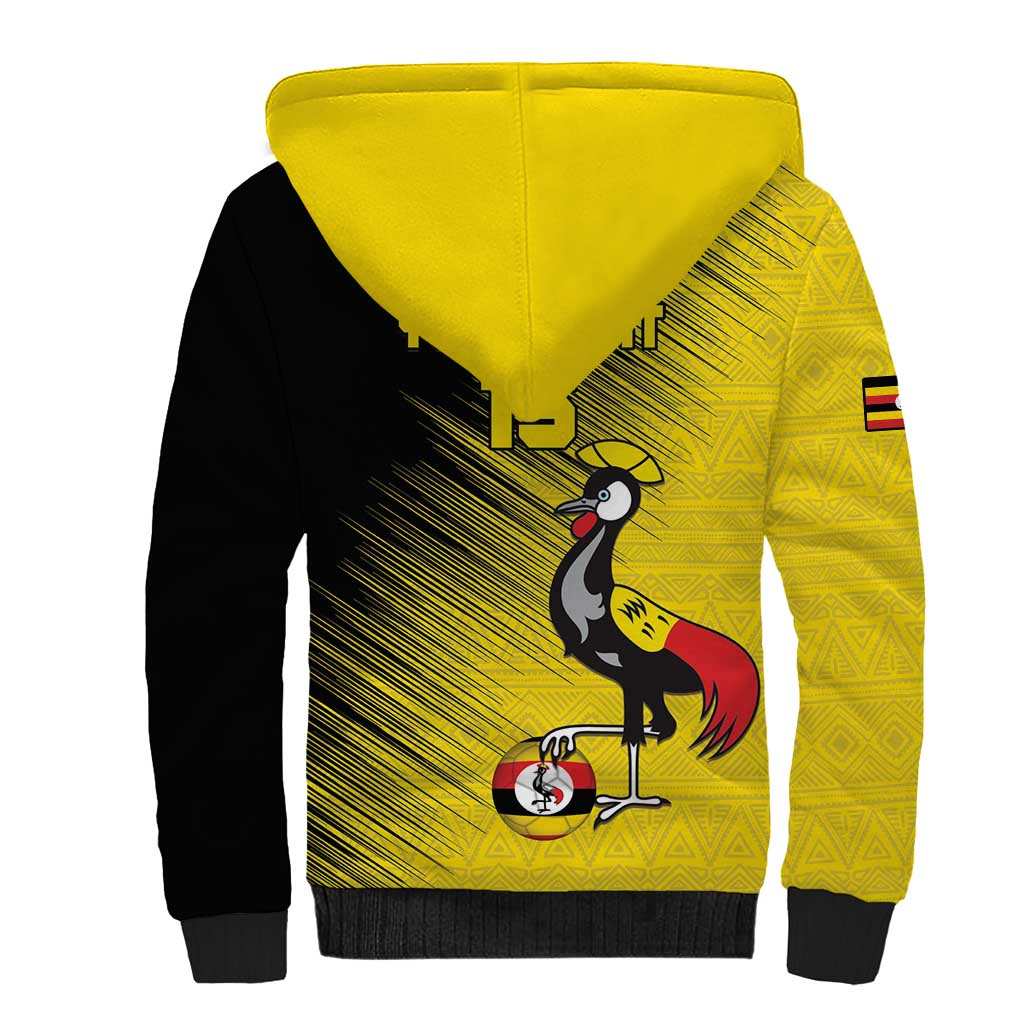 Custom Uganda Football Sherpa Hoodie Black Crowned Crane Mix Grunge Style - Yellow Color