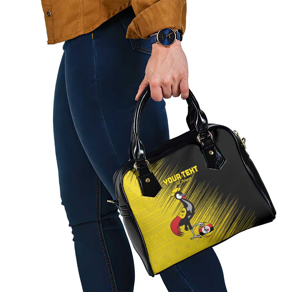 Custom Uganda Football Shoulder Handbag Black Crowned Crane Mix Grunge Style - Yellow Color