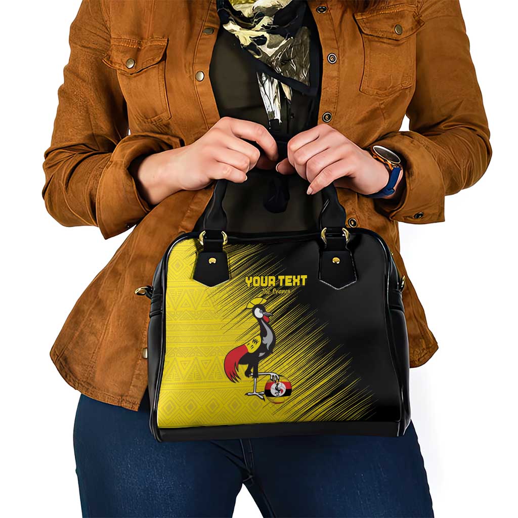 Custom Uganda Football Shoulder Handbag Black Crowned Crane Mix Grunge Style - Yellow Color