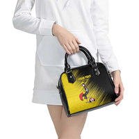 Custom Uganda Football Shoulder Handbag Black Crowned Crane Mix Grunge Style - Yellow Color