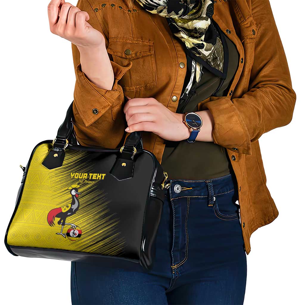 Custom Uganda Football Shoulder Handbag Black Crowned Crane Mix Grunge Style - Yellow Color