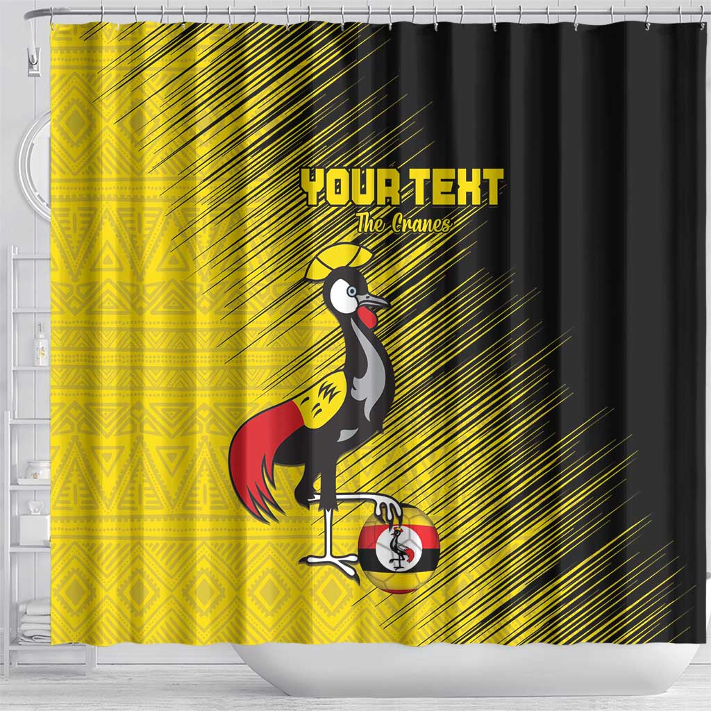 Custom Uganda Football Shower Curtain Black Crowned Crane Mix Grunge Style - Yellow Color
