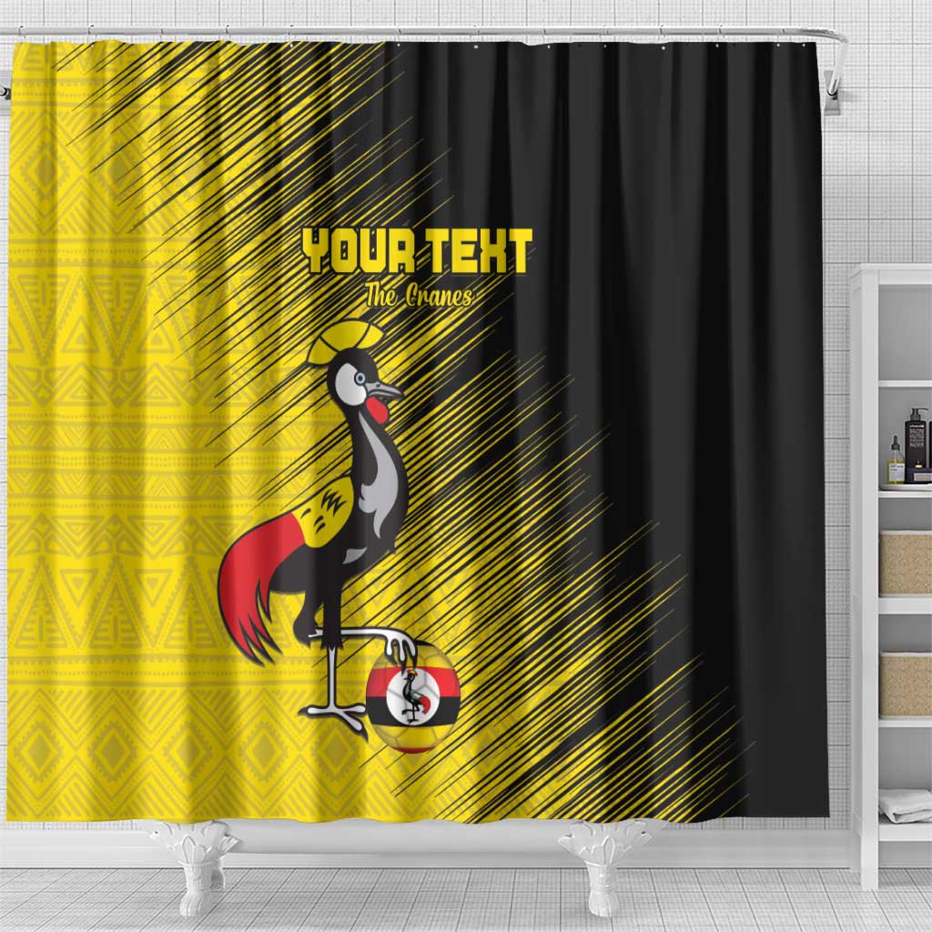 Custom Uganda Football Shower Curtain Black Crowned Crane Mix Grunge Style - Yellow Color