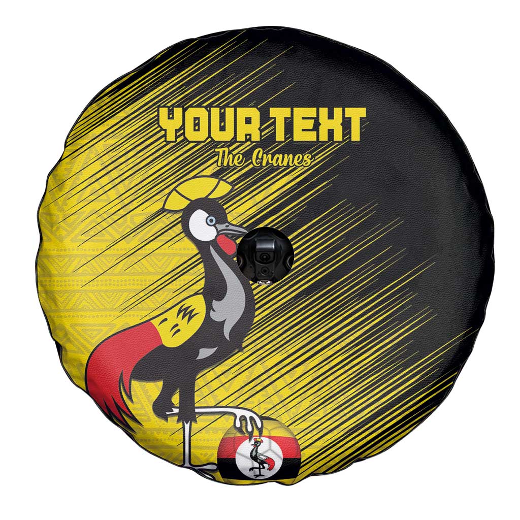 Custom Uganda Football Spare Tire Cover Black Crowned Crane Mix Grunge Style - Yellow Color