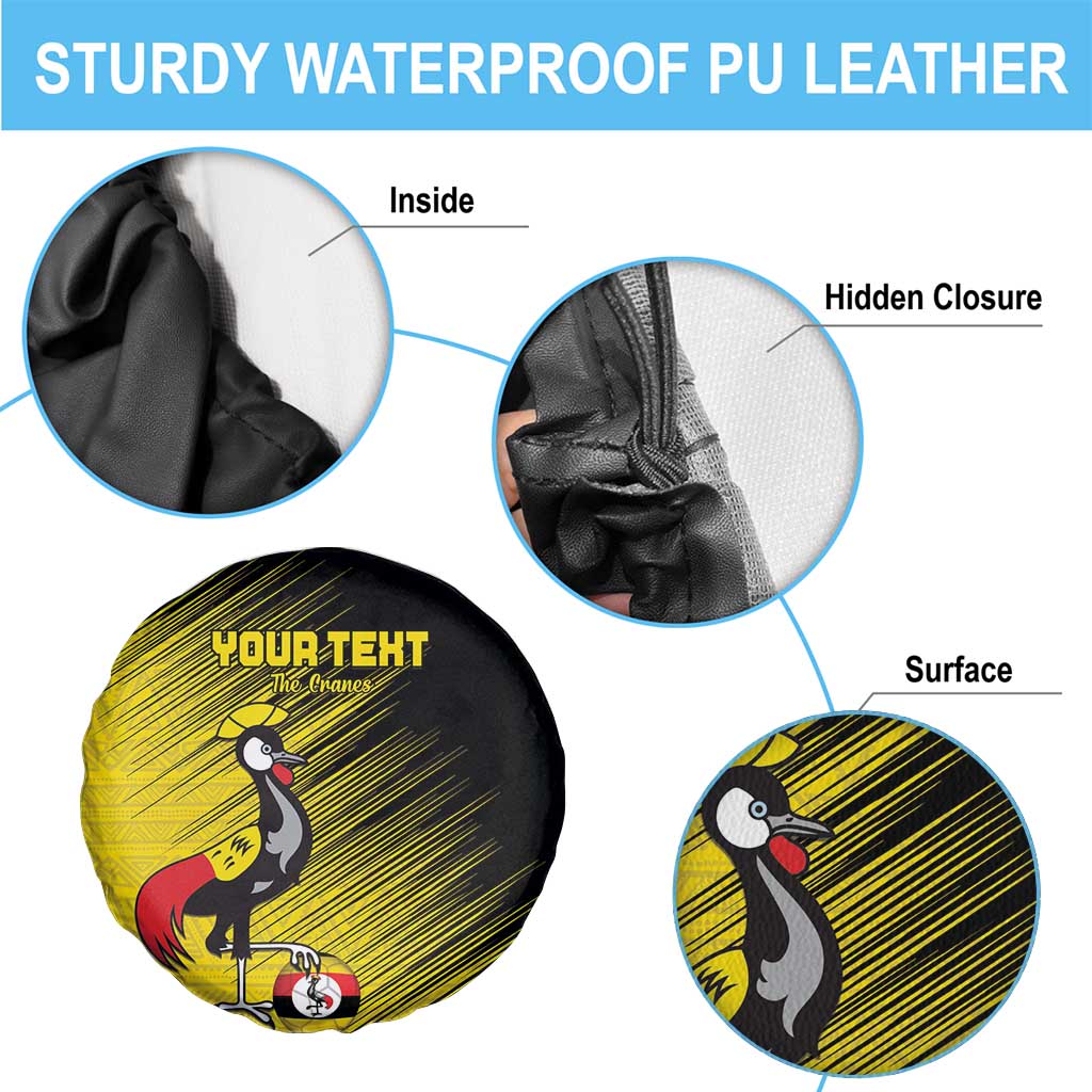 Custom Uganda Football Spare Tire Cover Black Crowned Crane Mix Grunge Style - Yellow Color
