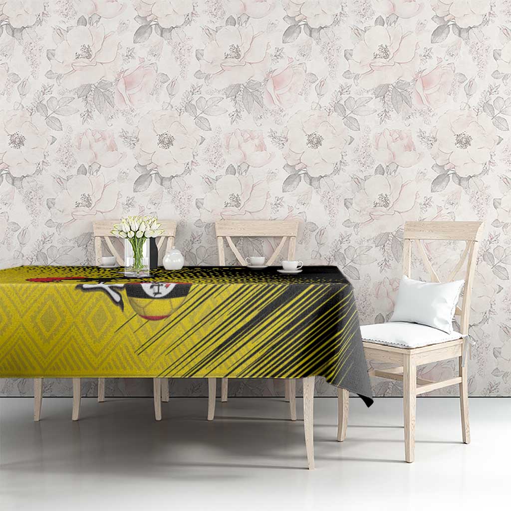 Custom Uganda Football Tablecloth Black Crowned Crane Mix Grunge Style - Yellow Color