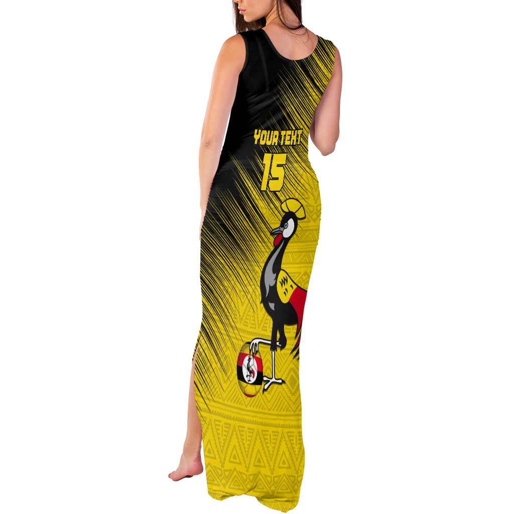 Custom Uganda Football Tank Maxi Dress Black Crowned Crane Mix Grunge Style - Yellow Color
