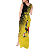 Custom Uganda Football Tank Maxi Dress Black Crowned Crane Mix Grunge Style - Yellow Color