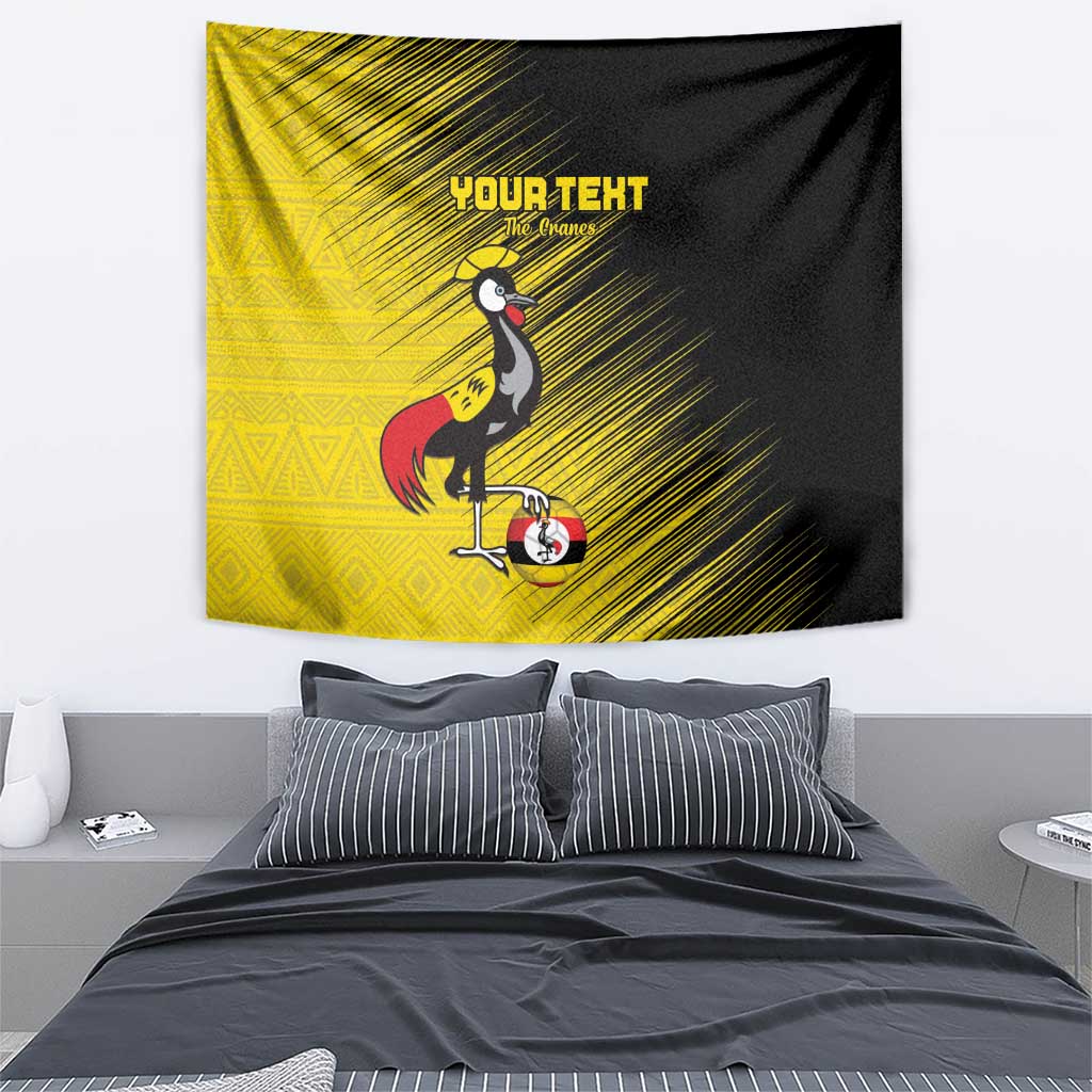 Custom Uganda Football Tapestry Black Crowned Crane Mix Grunge Style - Yellow Color