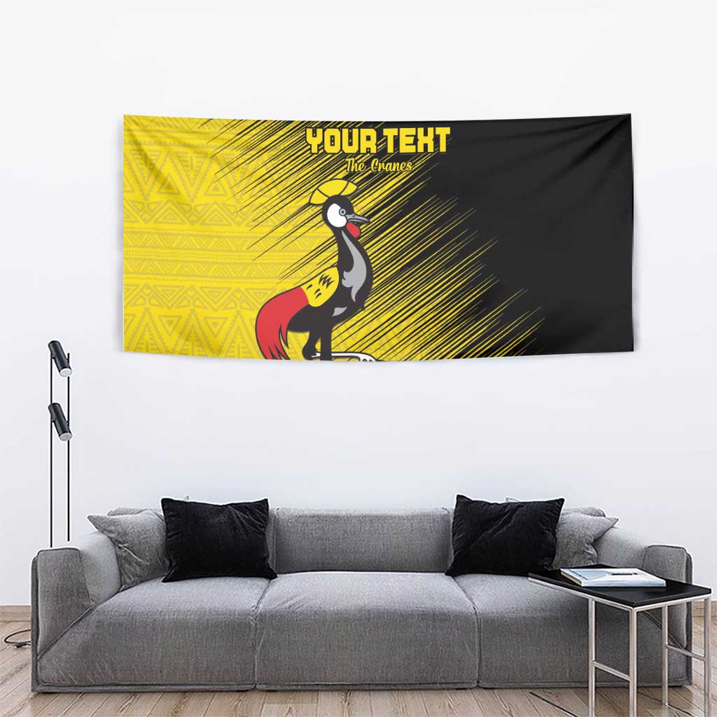 Custom Uganda Football Tapestry Black Crowned Crane Mix Grunge Style - Yellow Color