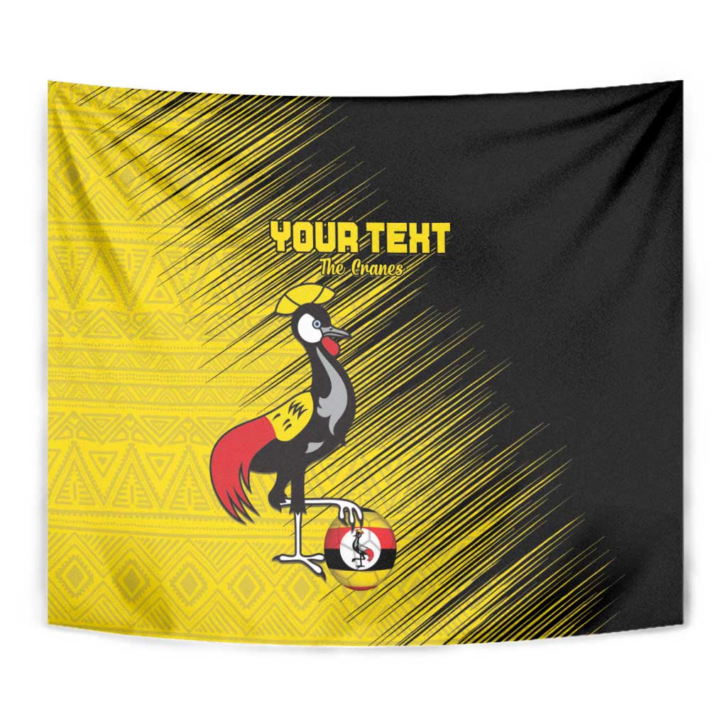 Custom Uganda Football Tapestry Black Crowned Crane Mix Grunge Style - Yellow Color