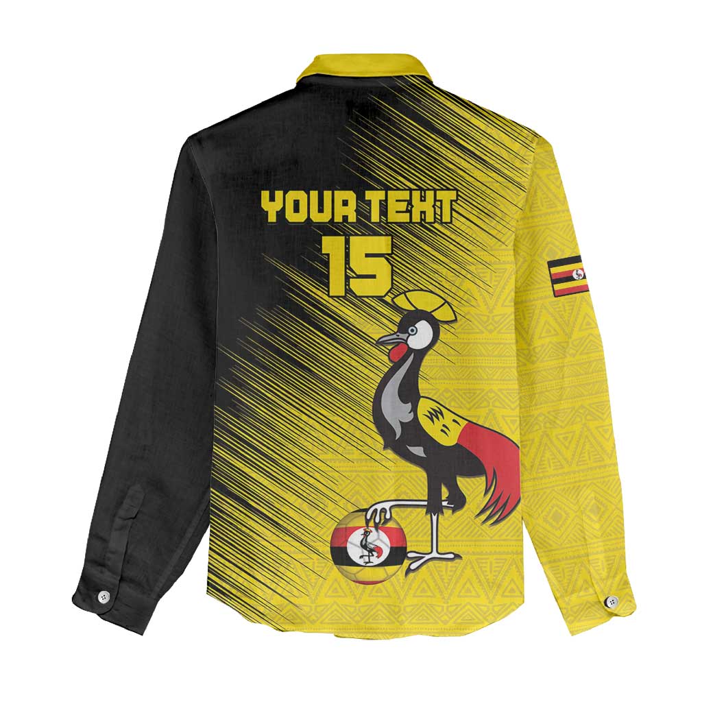 Custom Uganda Football Women Casual Shirt Black Crowned Crane Mix Grunge Style - Yellow Color