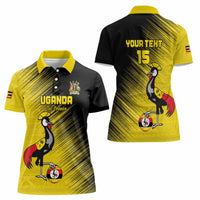 Custom Uganda Football Women Polo Shirt Black Crowned Crane Mix Grunge Style - Yellow Color