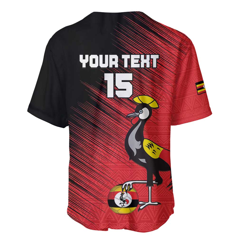 Custom Uganda Football Baseball Jersey Black Crowned Crane Mix Grunge Style - Red Color