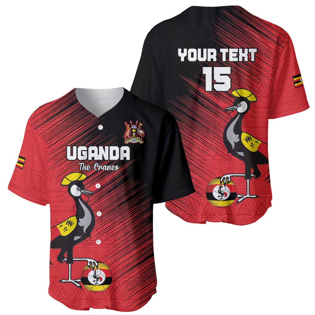 Custom Uganda Football Baseball Jersey Black Crowned Crane Mix Grunge Style - Red Color