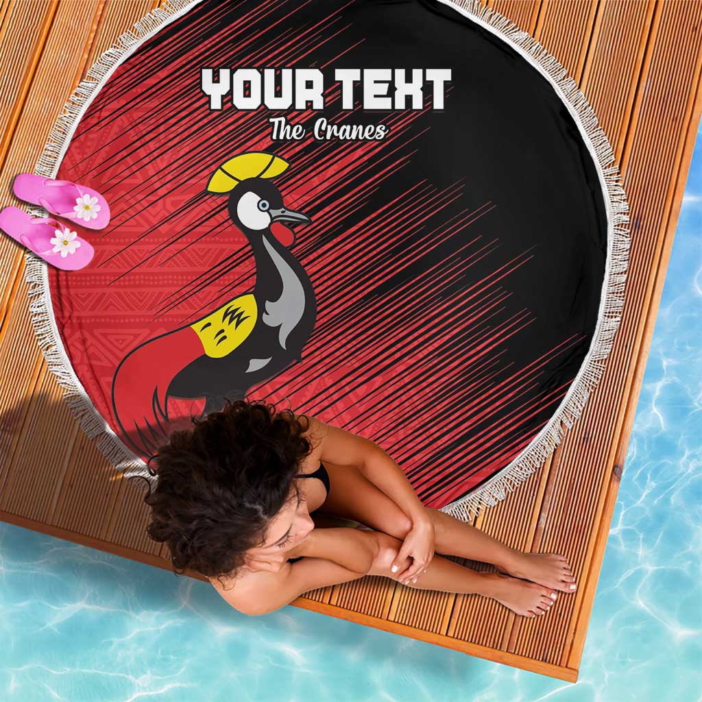 Custom Uganda Football Beach Blanket Black Crowned Crane Mix Grunge Style - Red Color