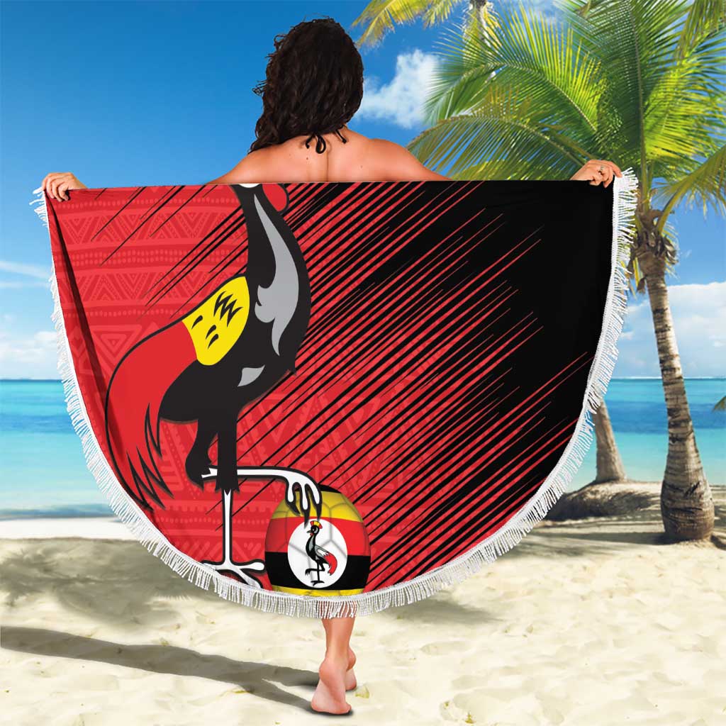Custom Uganda Football Beach Blanket Black Crowned Crane Mix Grunge Style - Red Color