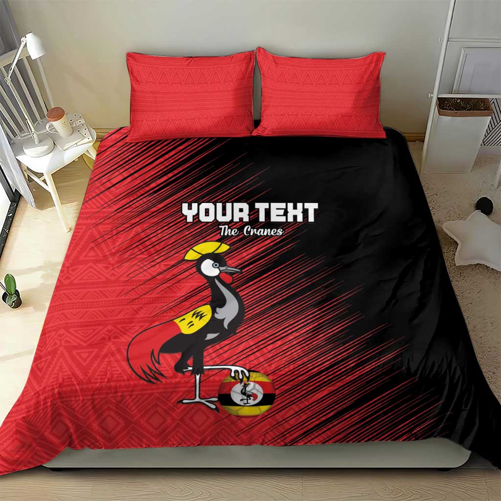 Custom Uganda Football Bedding Set Black Crowned Crane Mix Grunge Style - Red Color