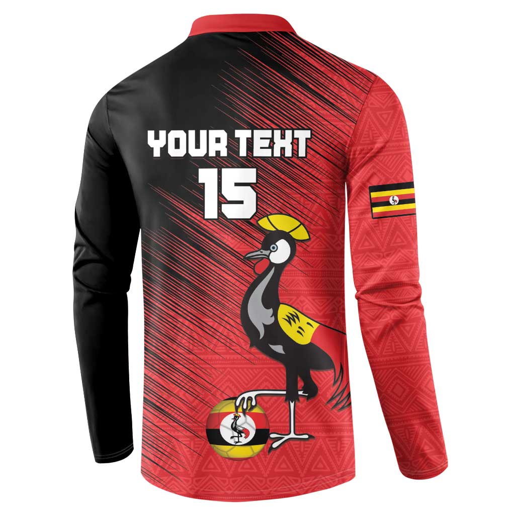 Custom Uganda Football Button Sweatshirt Black Crowned Crane Mix Grunge Style - Red Color