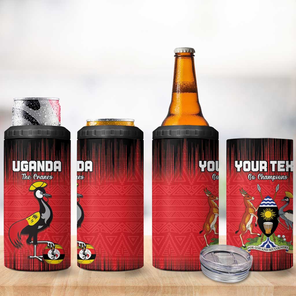 Custom Uganda Football 4 in 1 Can Cooler Tumbler Black Crowned Crane Mix Grunge Style - Red Color