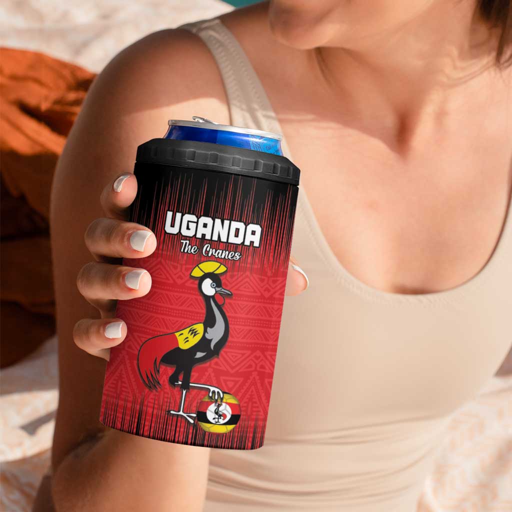 Custom Uganda Football 4 in 1 Can Cooler Tumbler Black Crowned Crane Mix Grunge Style - Red Color