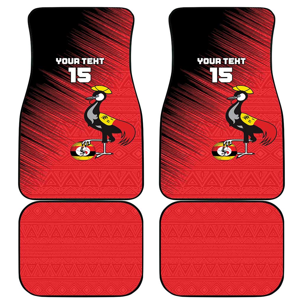 Custom Uganda Football Car Mats Black Crowned Crane Mix Grunge Style - Red Color