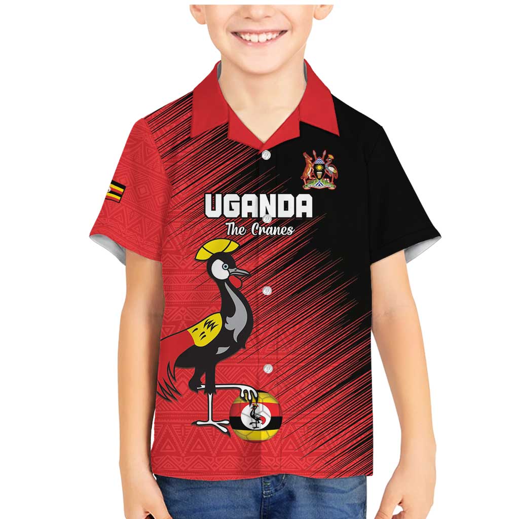 Custom Uganda Football Family Matching Mermaid Dress and Hawaiian Shirt Black Crowned Crane Mix Grunge Style - Red Color