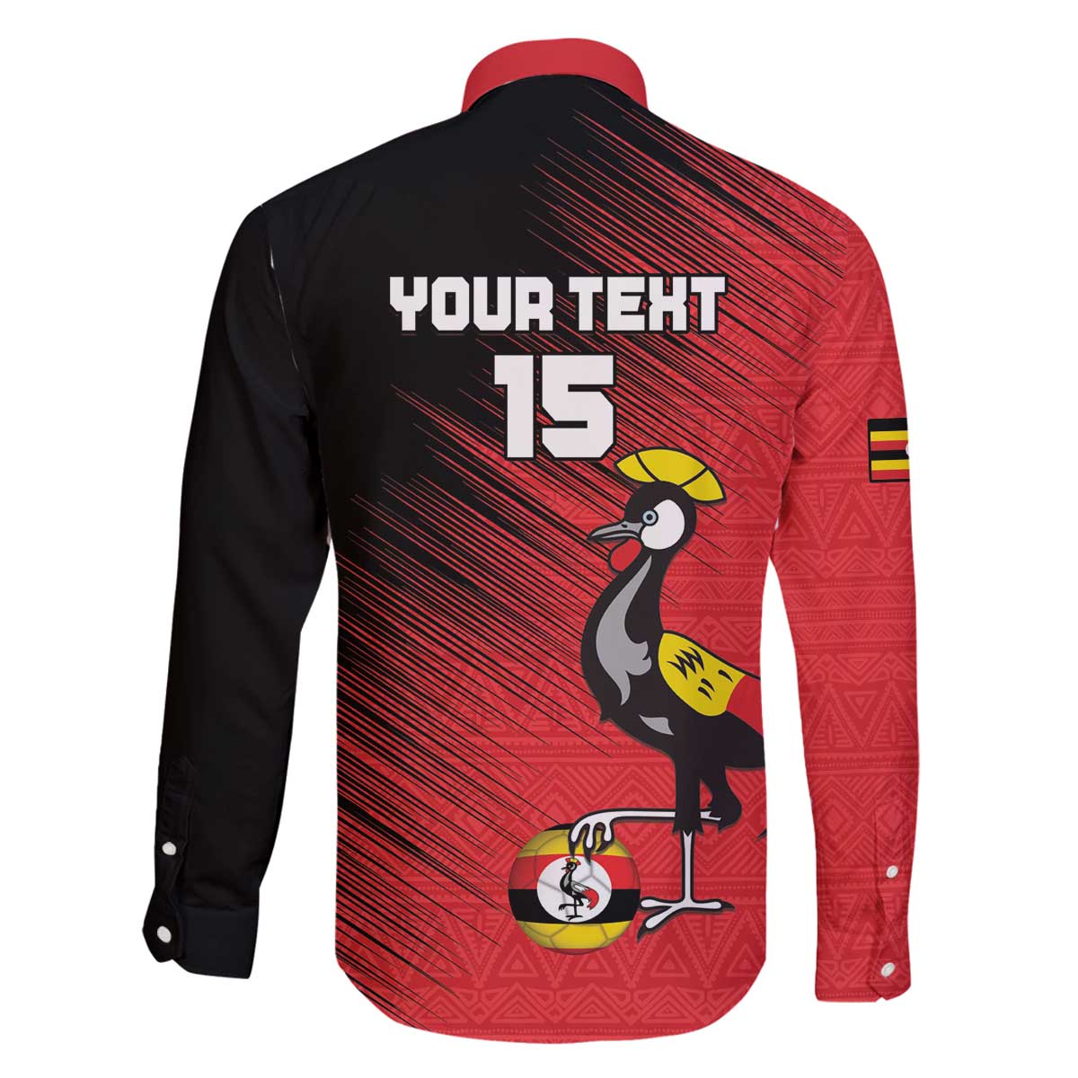 Custom Uganda Football Family Matching Off The Shoulder Long Sleeve Dress and Hawaiian Shirt Black Crowned Crane Mix Grunge Style - Red Color